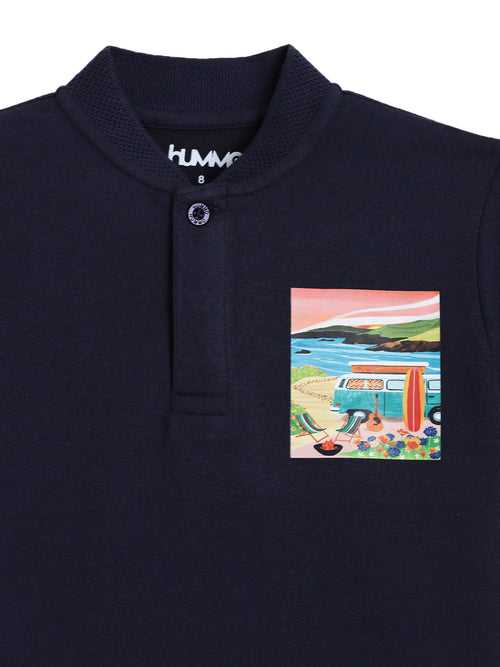 SURFBOARD SUMMER BOYS NAVY HENLEY T-SHIRT - NAVY