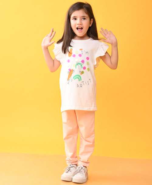 ARTIST PEACH RAINBOW JOGGER SET - WHITE/PEACH