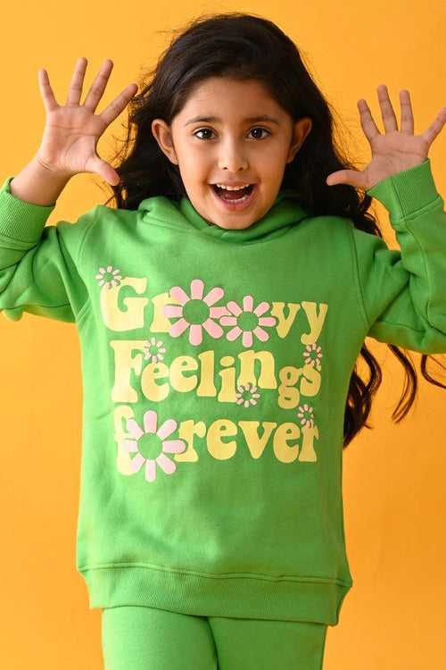 GROOVY FEELINGS FLEECE HOODIE SWEATSHIRT - GREEN