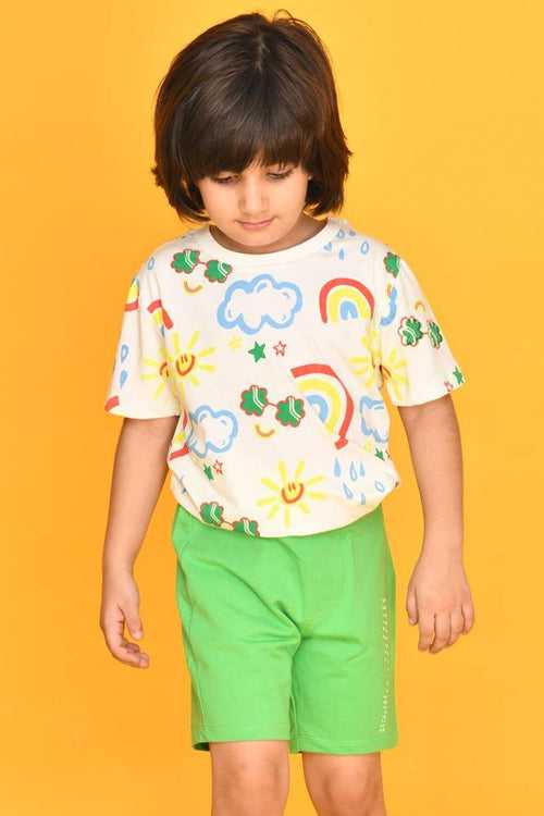 RAINBOW RAIN GREEN SHORTS SET