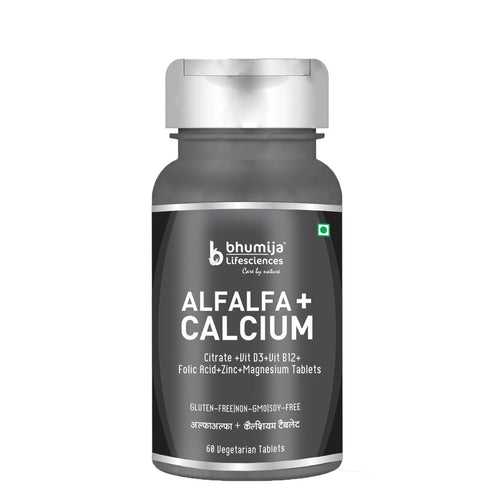 Bhumija Lifesciences Alfalfa Calcium Citrate with Vitamin D3, B12, Magnesium, Zinc Vegetarian 60 Tablet