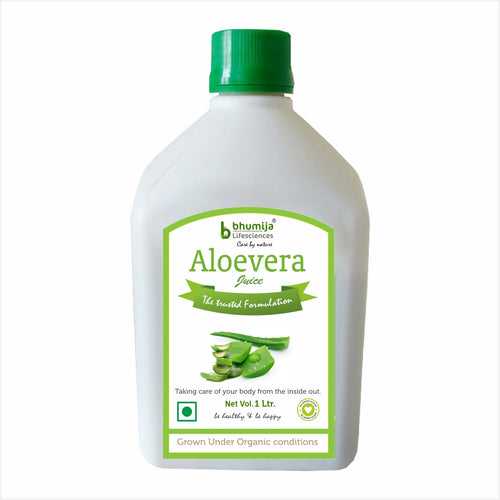 Bhumija Lifesciences Aloe Vera Juice (with Pulp) Natural Juice Skin and Hair 1 Ltr.
