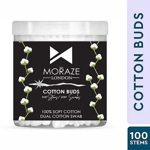 Moraze Premium Paper Stick Cotton Ear Buds, 100% Pure & Soft Cotton, 100 Stems (200 Swabs), for Ear Nose Cleansing and Makeup Removal