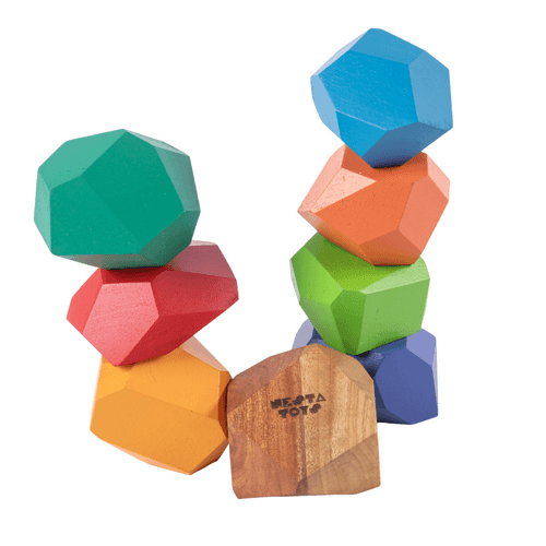 NESTA TOYS - Wooden Stone Balancing Blocks |  Rainbow Stacking Sensory Toy (8 Pcs)