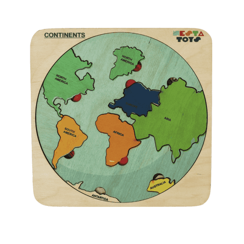 NESTA TOYS - World Map with Continents & Earth Core | Geography Puzzles for Kids | Montessori Wooden Puzzle