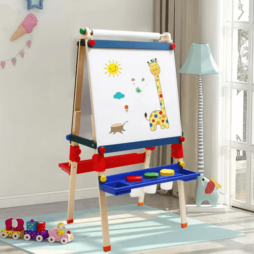 Art Easel with Adjustable Magnetic Board, Paper Roll and Storage