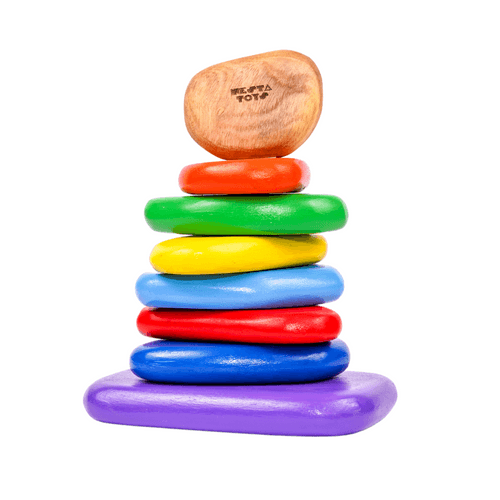 NESTA TOYS - Wooden Balancing Pebbles |  Rainbow Stacking Sensory Toy (8 Pcs)