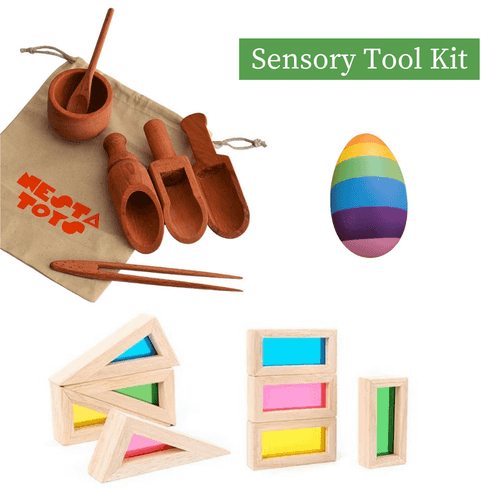 Sensory Toy Set - Sensory Bin Tools, Egg Shaker, Rainbow Blocks (1-5 Years)