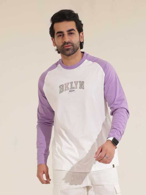 Brooklyn White Lavender Full Sleeve T-Shirt