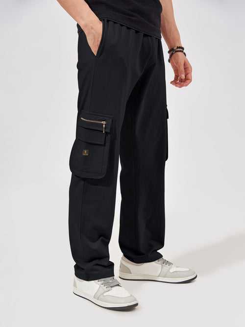 Baggy Side Zip Pocket Black Cargo