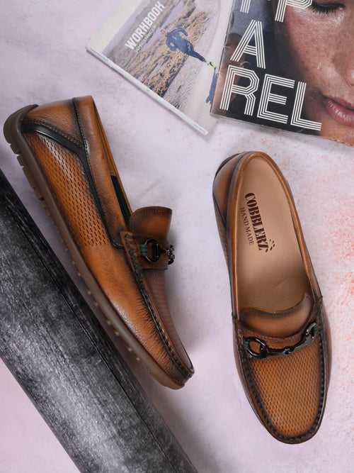 Men Coffee Tan Perforated Driving Shoes