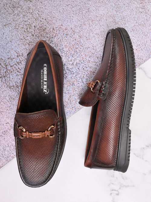 Men Brown Perforated Loafers