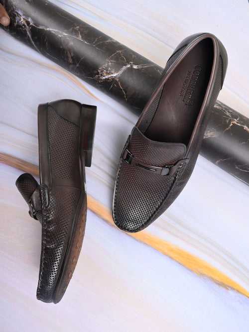 Men Coffee Brown Perforated Loafers