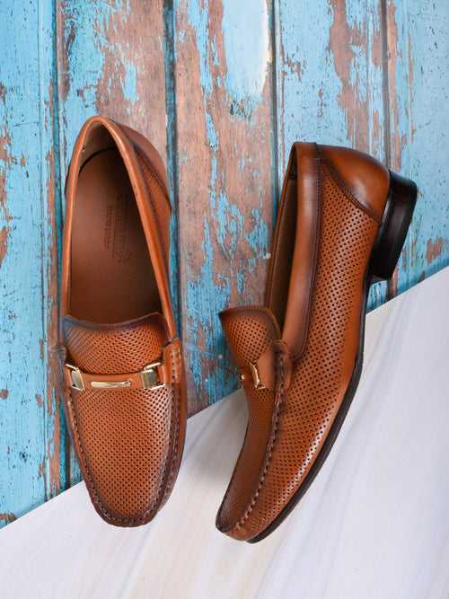Men Tan Perforated Loafers