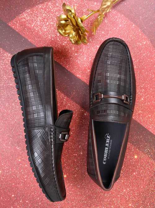 Men Coffee Brown Checked Loafers