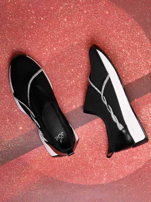 Women Black & Silver Embellished Loafers