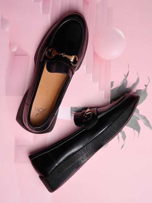 Women Black Solid Loafers