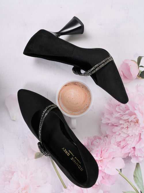 Women Black Western Embellished Pumps