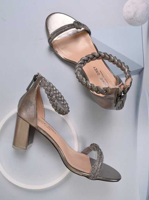 Women Grey Embellished Sandals