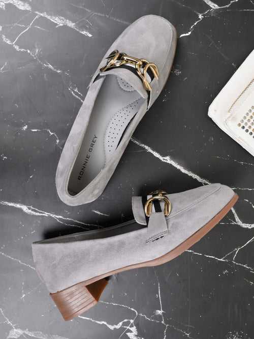 Women Grey Solid Loafers