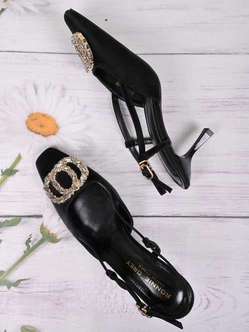 Women Black Western Embellished Pumps