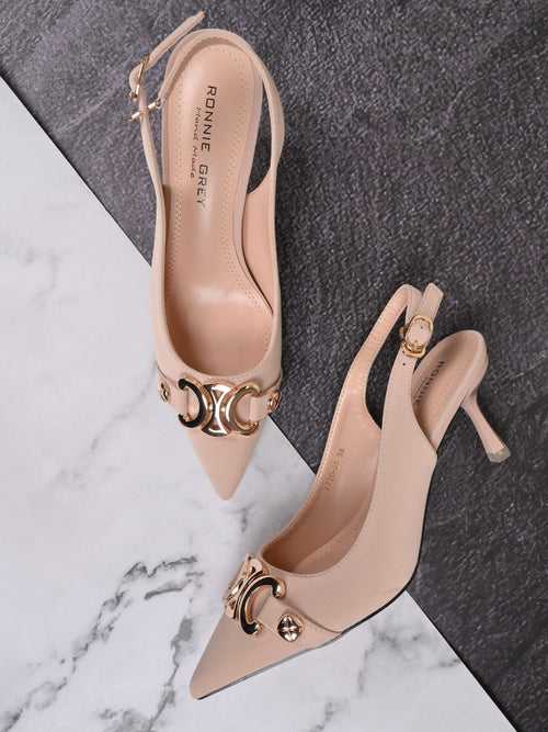 Women Beige Western Embellished Pumps