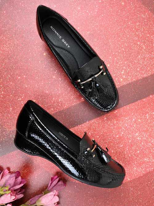 Women Black Animal Print Loafers