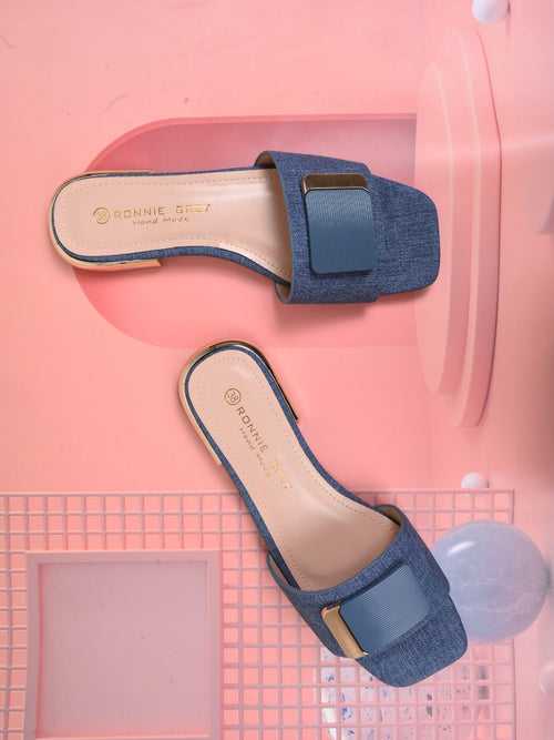 Women Navy Blue Solid Open Toe Flats