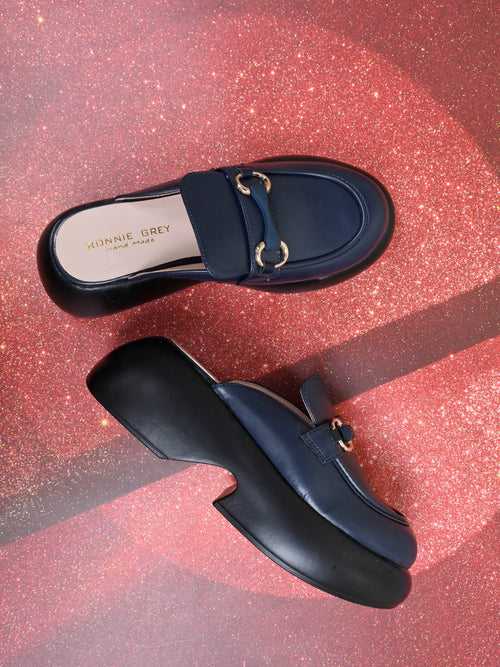 Women Navy Blue Solid Mules