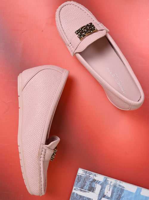 Women Pink Textured Wedge Heel Loafers