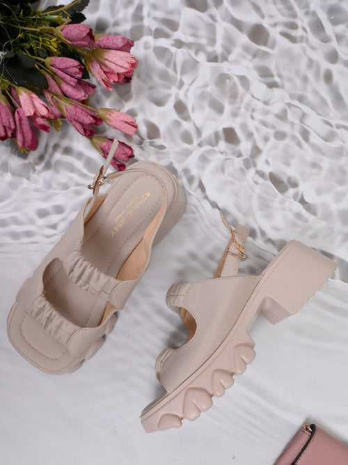 Women Khaki Solid Backstrap Sandals