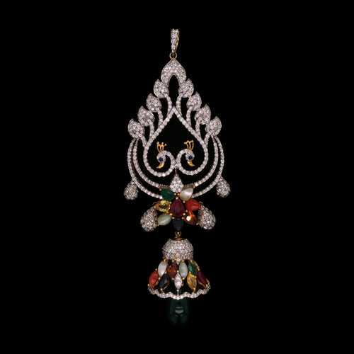 "The Glittering Peacock - Diamond Navarathna Pendant"