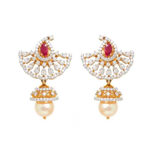 Charming Pearl 18Kt Diamond Jhumkas