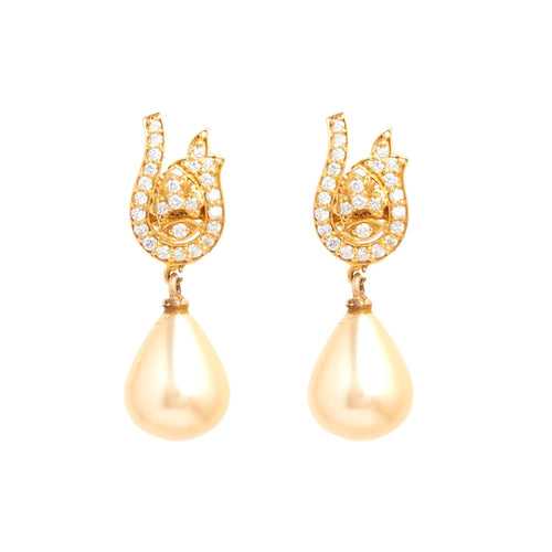 Dancing Doll 18Kt Diamond Pearl Drop Earrings