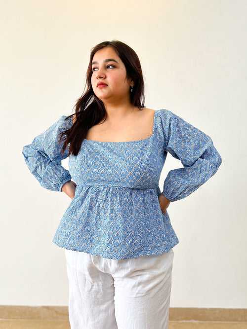 Powder Blue Printed Backtie Top