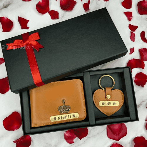 Personalised Men's Wallet & Heart shaped Keychain Combo