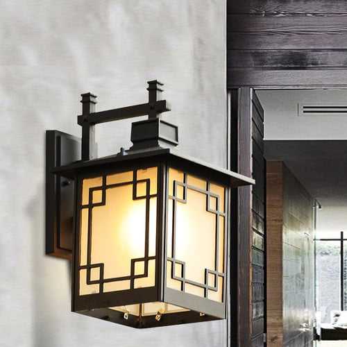 Outdoor Wall Light Fixture Brown Wall Lights with Frost Glass Shade - Warm White