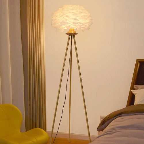 White FEATHER GOLD FLOOR LAMP LIVING ROOM LIGHT FOR HOME LIGHTING STANDING LAMP - GOLD