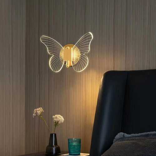 Transparent Acrylic Butterfly Gold LED Wall Lamp Bedside Light - Warm White