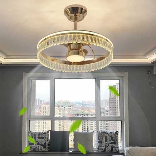 High Speed 500MM Alluminium Blade Ceiling Fan Chandelier with Crystal and Remote Control - Warm White