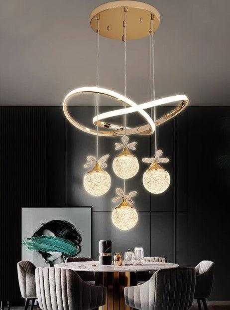 LED Golden 6 Light Curvy Pendant Chandelier Light - Warm White