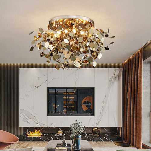 500 MM Gold Leaf Metal LED Chandelier Hanging Suspension Lamp - Warm White