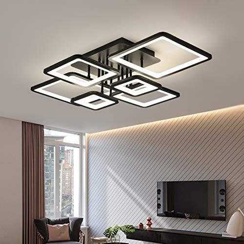6 Light Rectangular Black Body Modern LED Chandelier Ring for Dining Living Room Office Hanging Suspension Lamp - Warm White