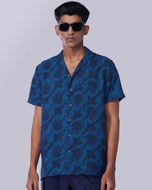 Blue Half-Sleeve Printed Shirt