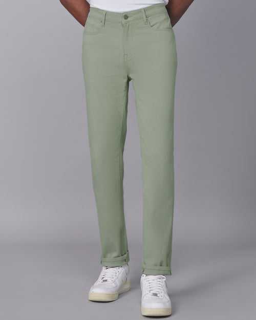 Smoked Twill Stretch Jeans - Light Green.