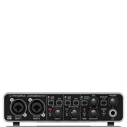 Behringer UMC204 HD U-Phoria USB Audio Interface with MIDAS Microphone Preamplifiers