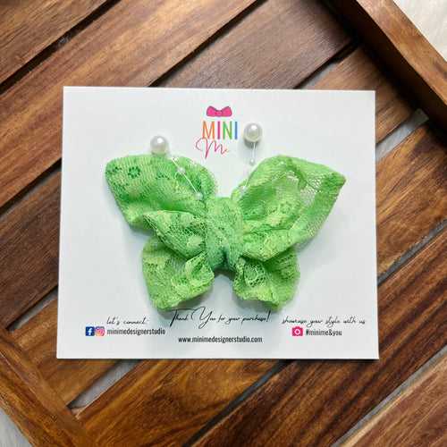 Enchanted Green Butterfly Bow Hair Clip