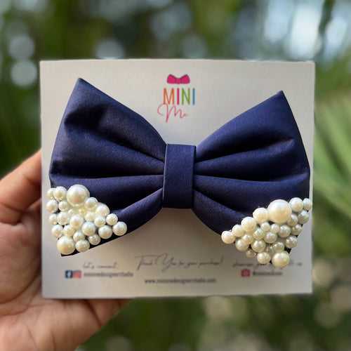 Navy Blue Pearls Bows