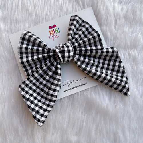 Black and White Pigtail Hair Bow Clip