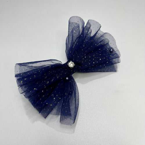 Glitter & Pearls Ruffle Blue Bow